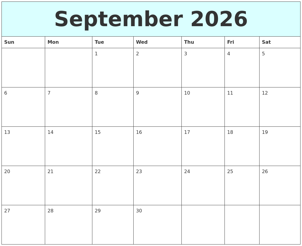 September 2026 Free Calendar