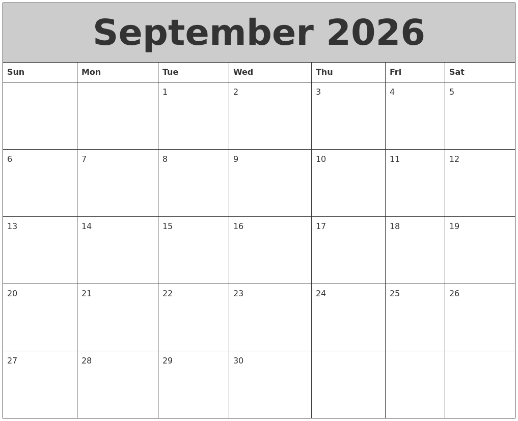 September 2026 My Calendar