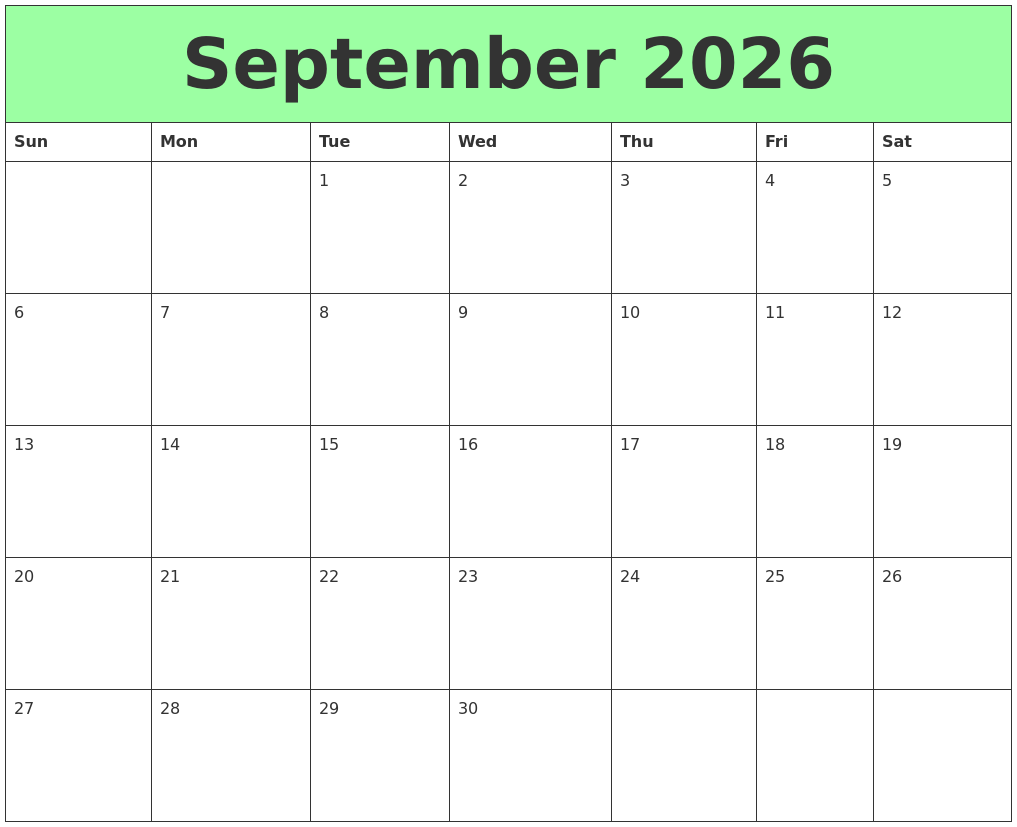 September 2026 Printable Calendars
