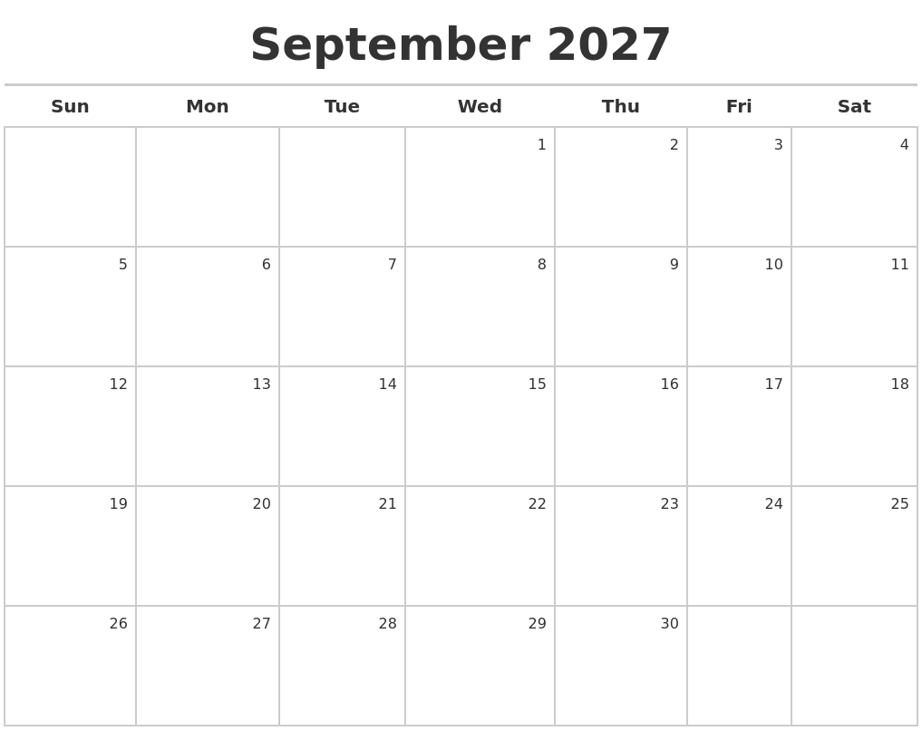September 2027 Calendar Maker
