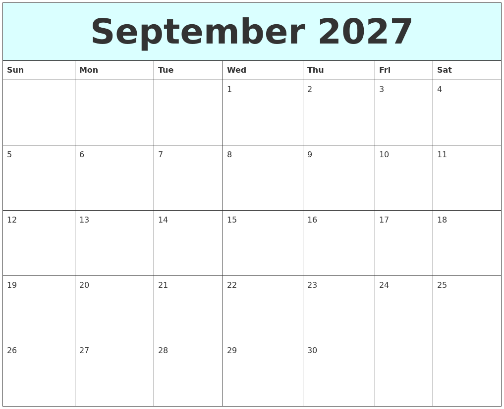 September 2027 Free Calendar