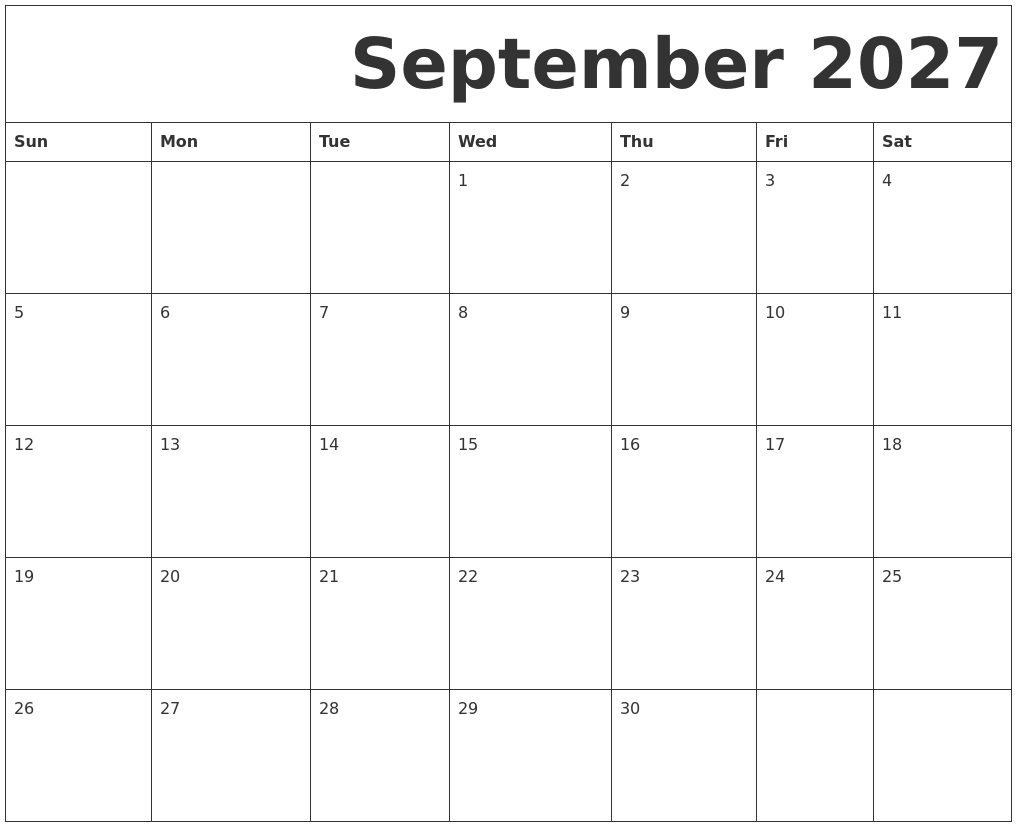 September 2027 Free Printable Calendar