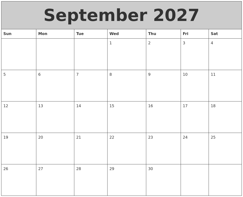 September 2027 My Calendar