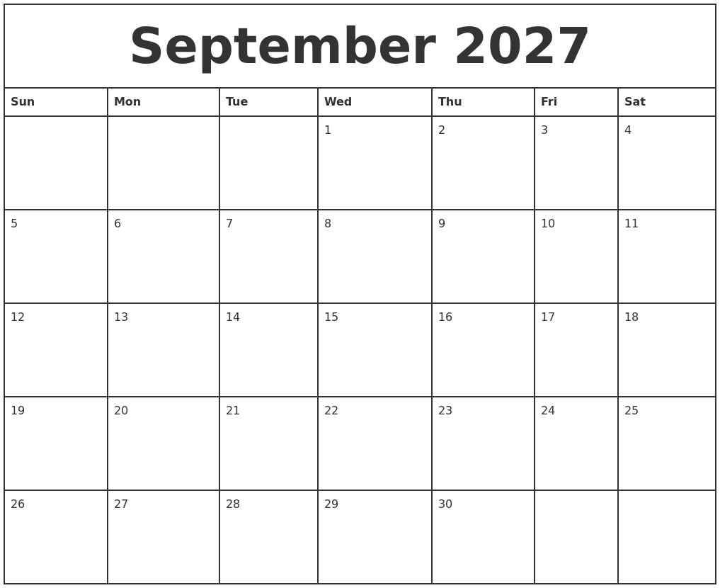 September 2027 Printable Monthly Calendar
