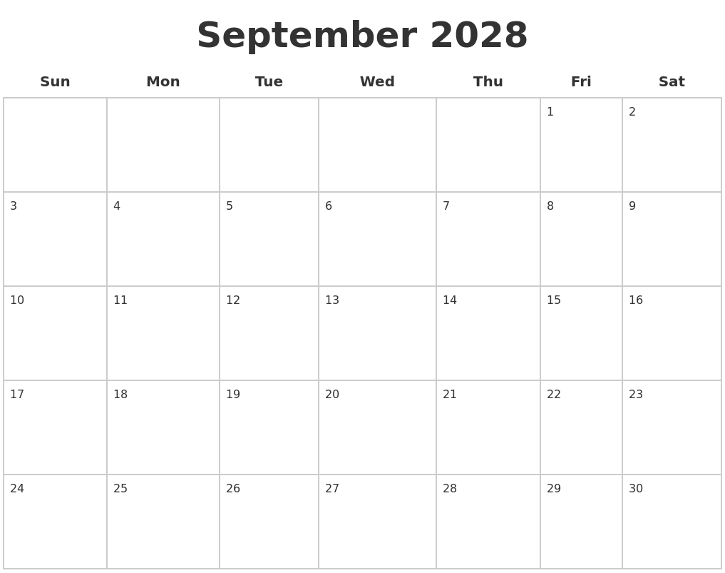 September 2028 Blank Calendar Pages