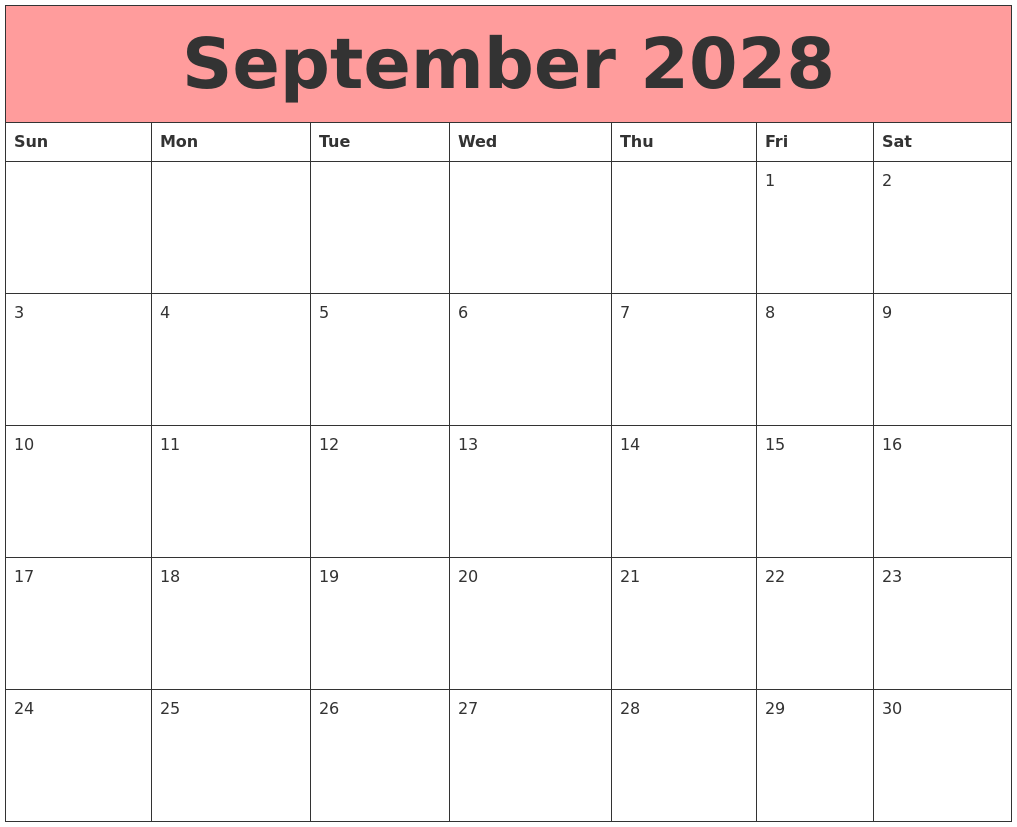 September 2028 Calendars That Work