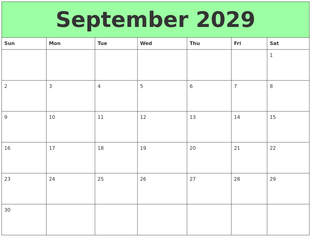 September 2029 Printable Calendars