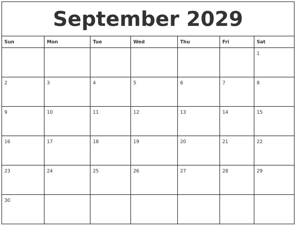 September 2029 Printable Monthly Calendar