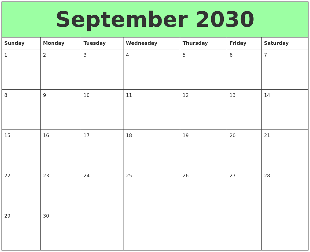 September 2030 Printable Calendars