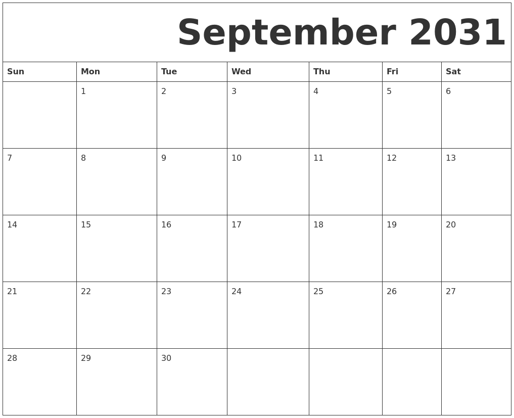 September 2031 Free Printable Calendar
