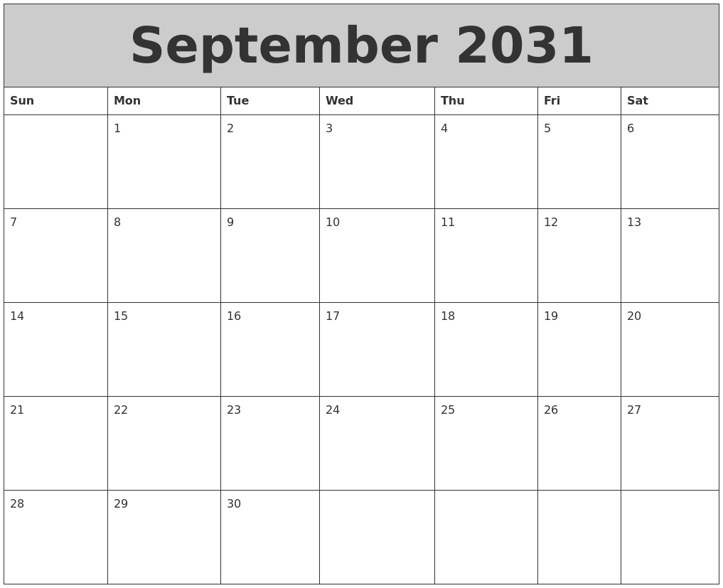 September 2031 My Calendar