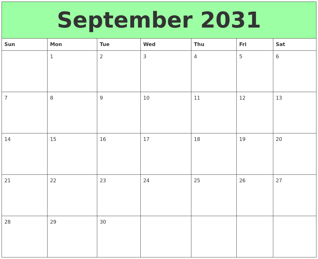 September 2031 Printable Calendars