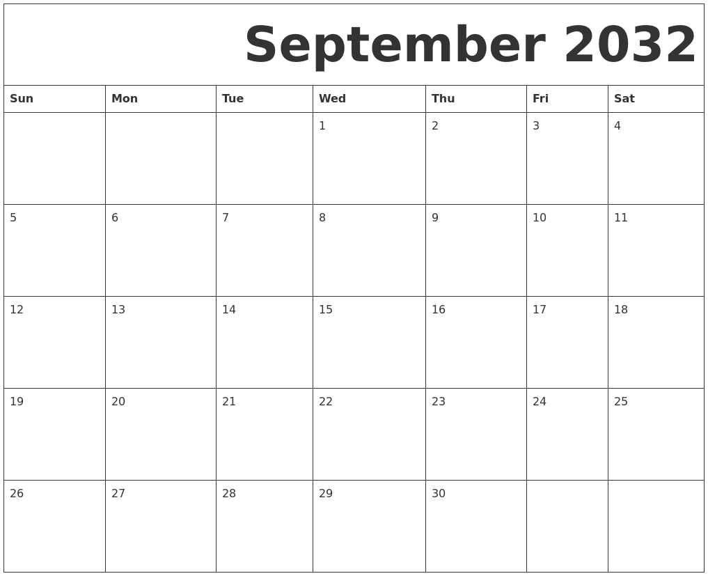 September 2032 Free Printable Calendar