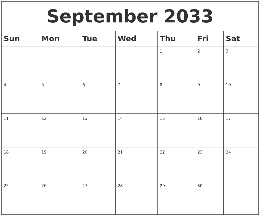 September 2033 Blank Calendar