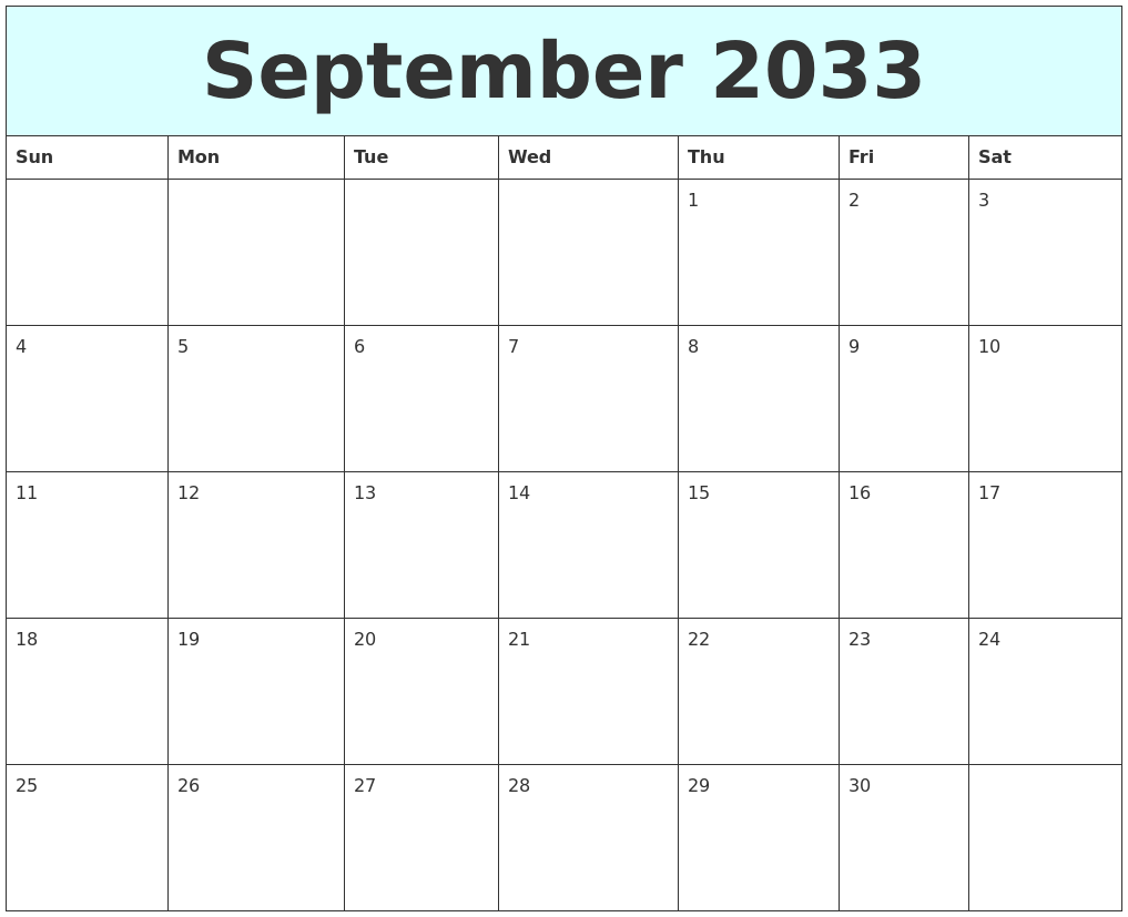September 2033 Free Calendar