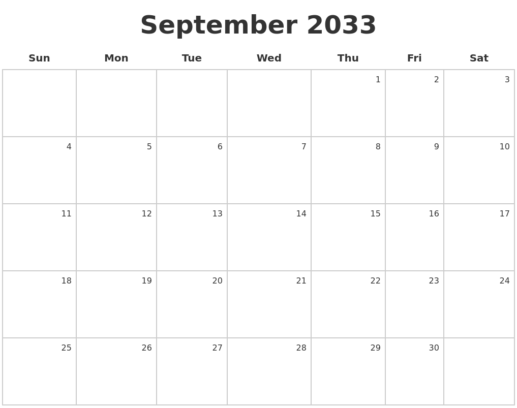 September 2033 Make A Calendar