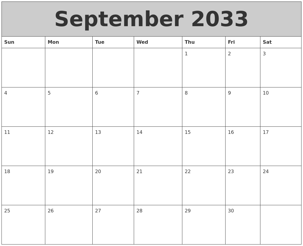 September 2033 My Calendar