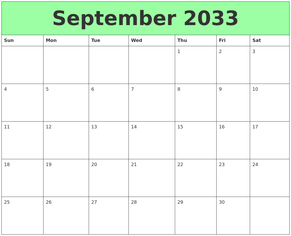 September 2033 Printable Calendars