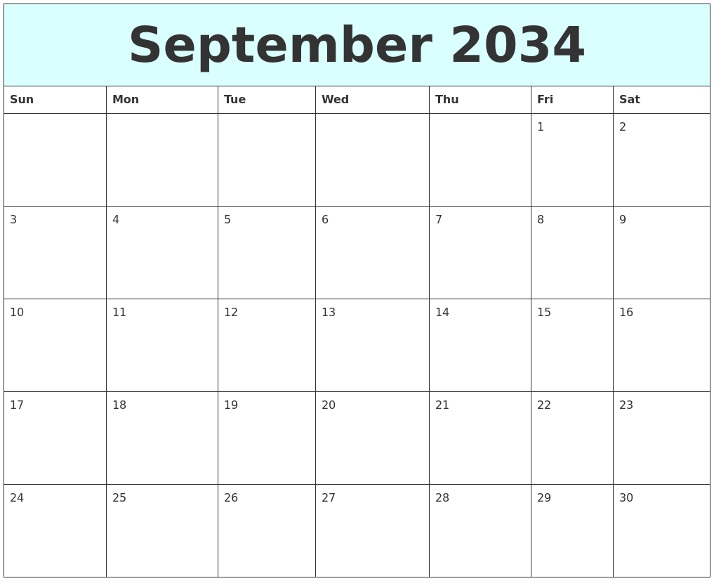 September 2034 Free Calendar