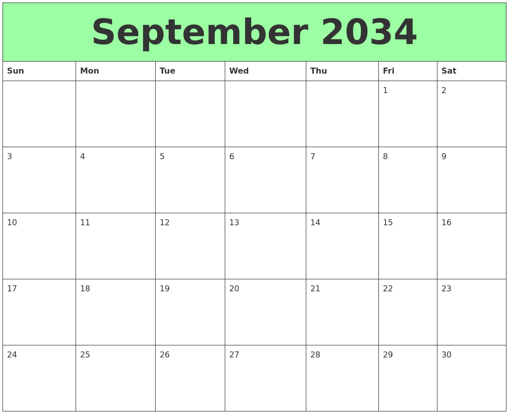 September 2034 Printable Calendars