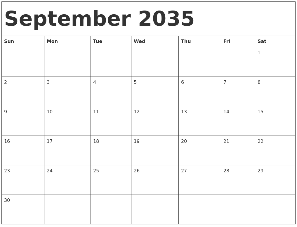 September 2035 Calendar Template