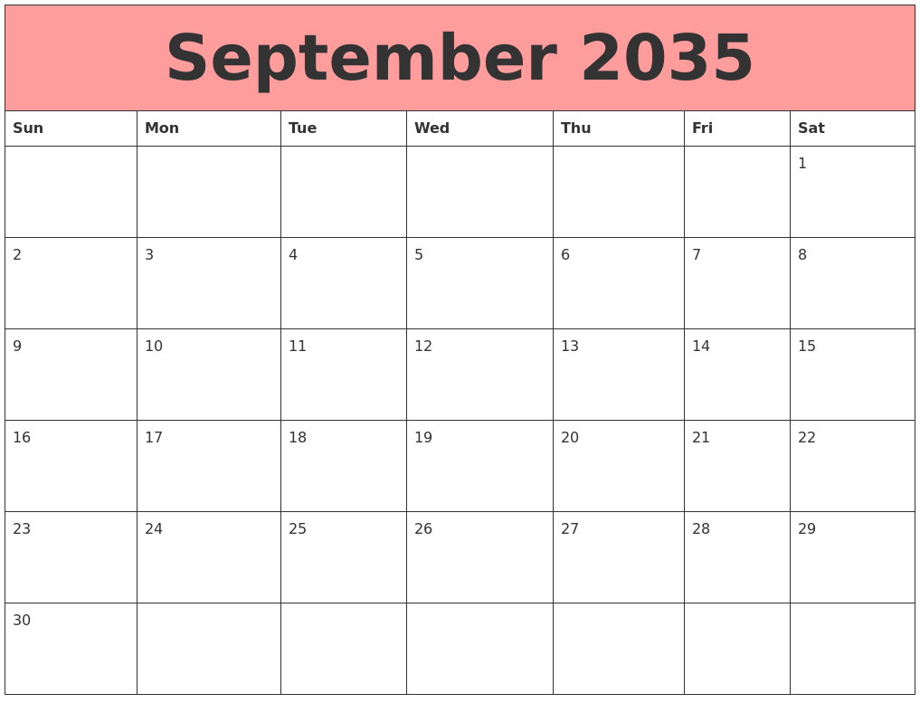 September 2035 Calendars That Work