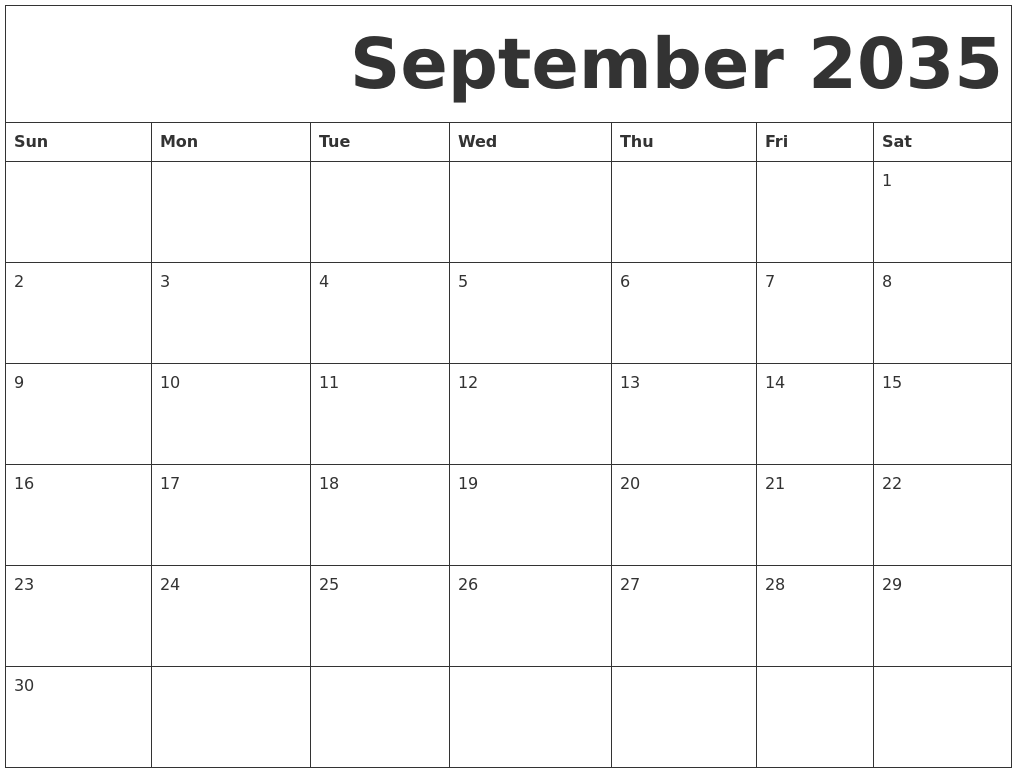 September 2035 Free Printable Calendar