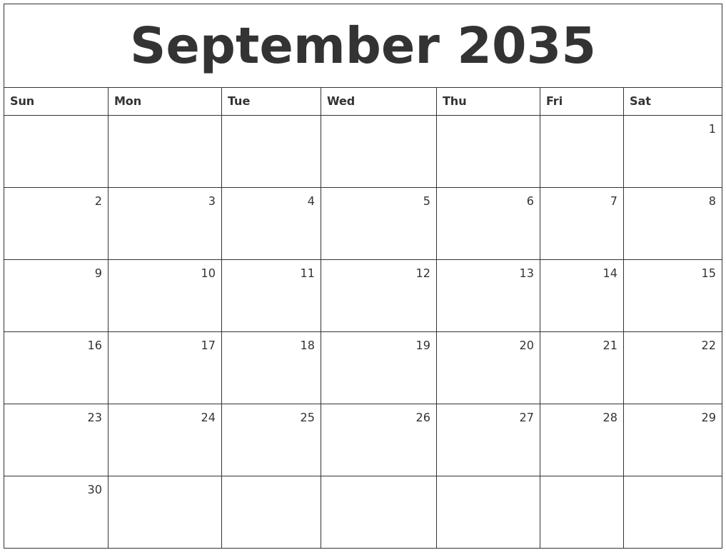 September 2035 Monthly Calendar