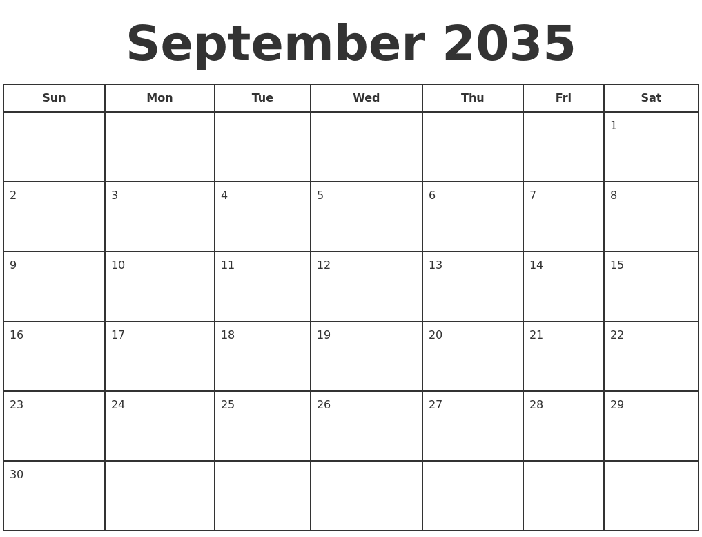 September 2035 Print A Calendar