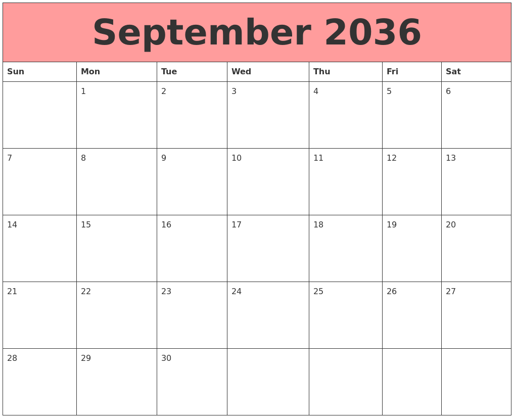 September 2036 Calendars That Work