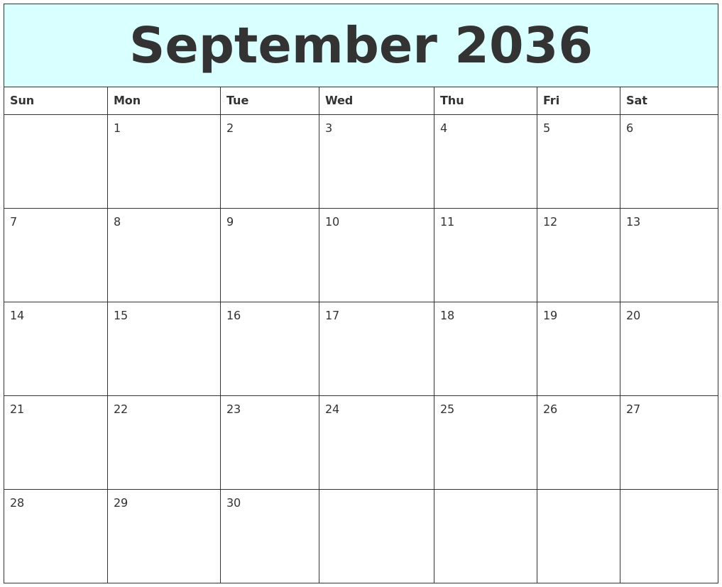 September 2036 Free Calendar