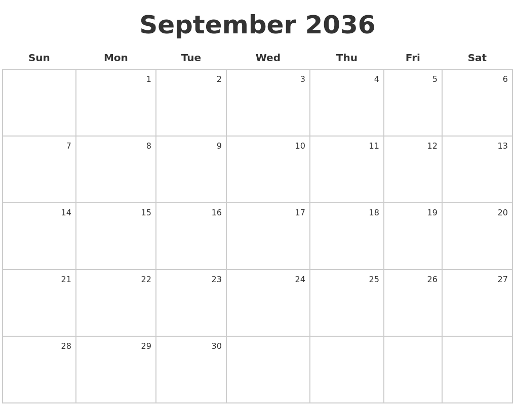 September 2036 Make A Calendar