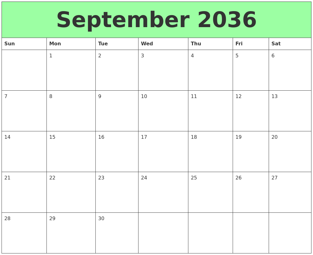 September 2036 Printable Calendars