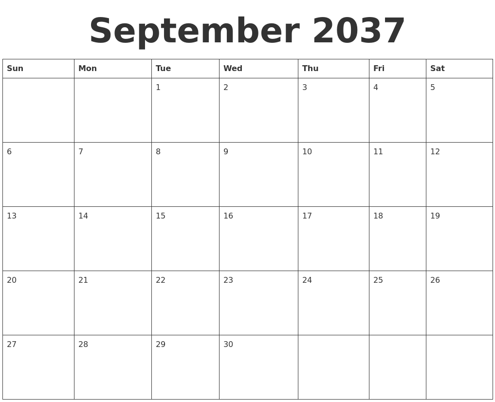September 2037 Blank Calendar Template