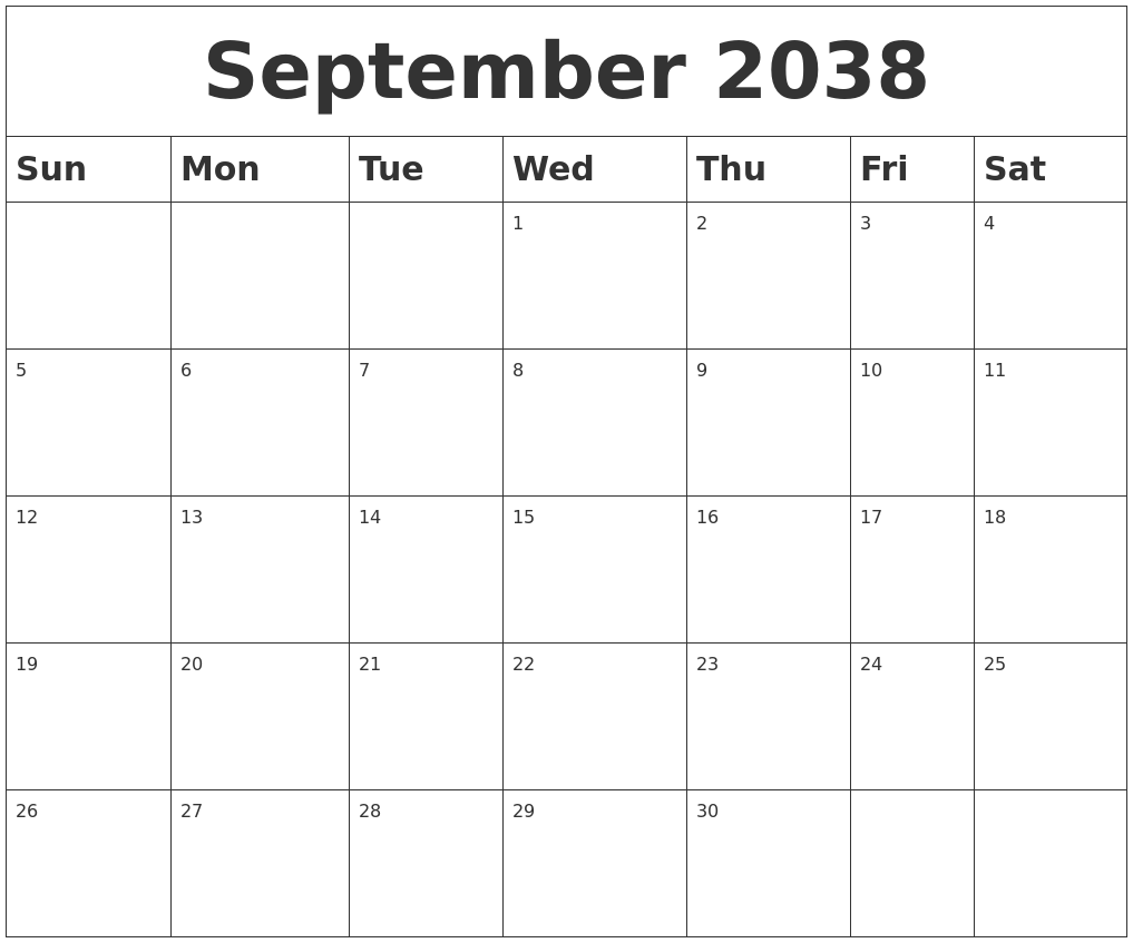 September 2038 Blank Calendar