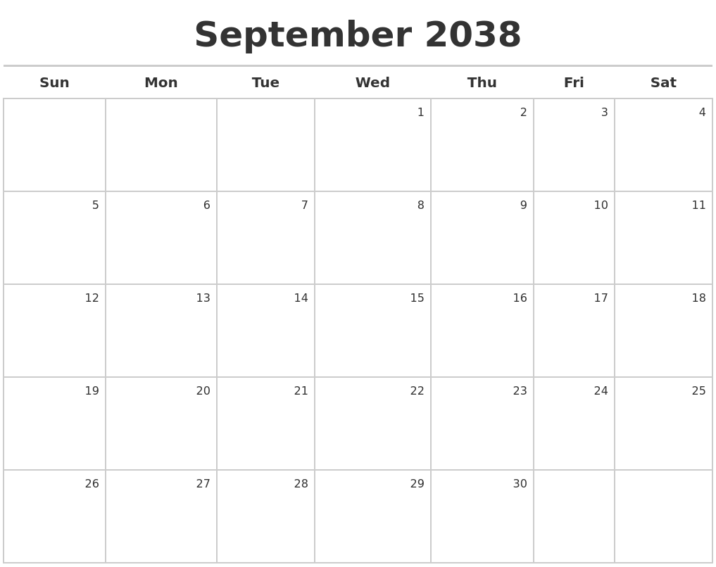 September 2038 Calendar Maker