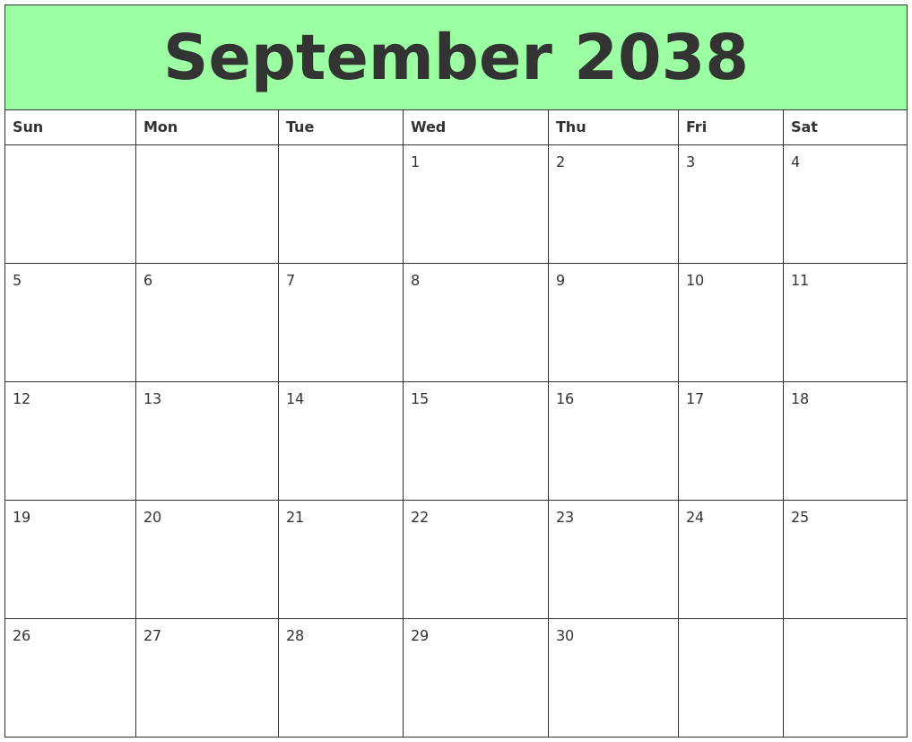 September 2038 Printable Calendars