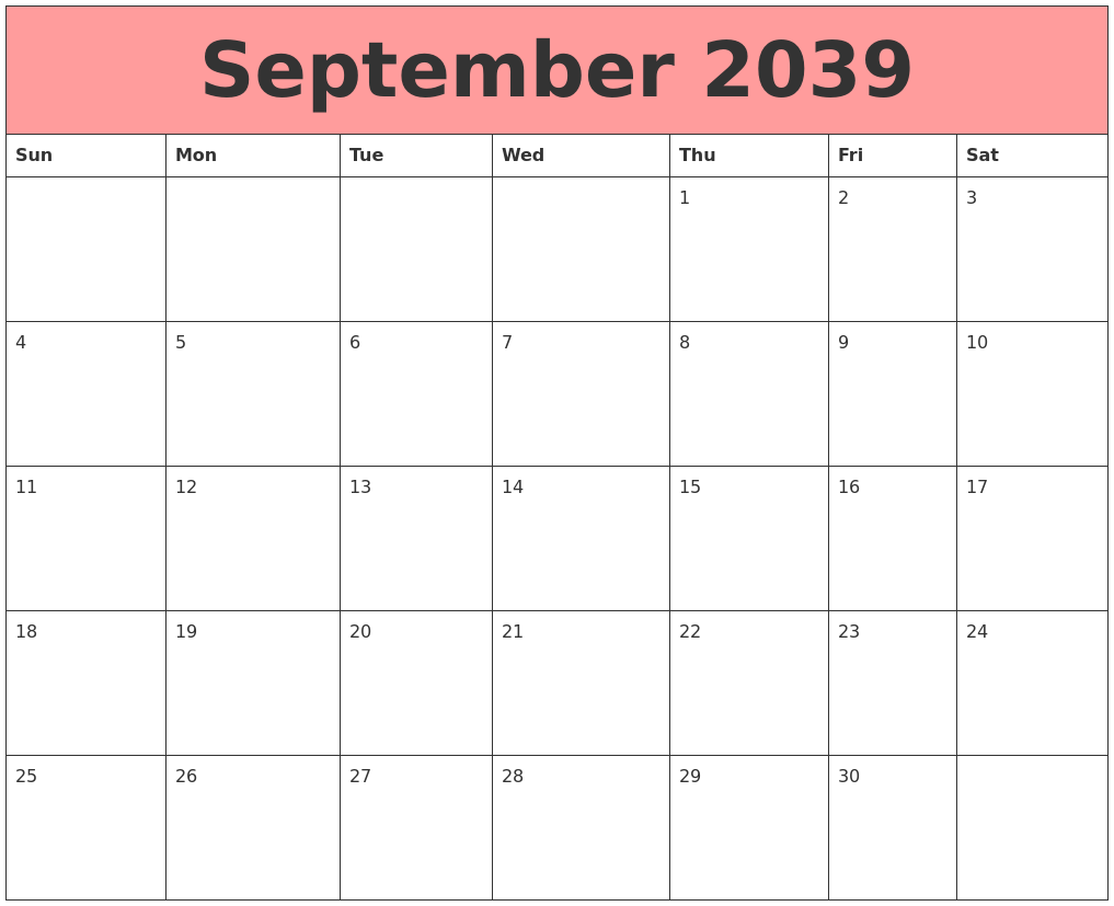 September 2039 Calendars That Work