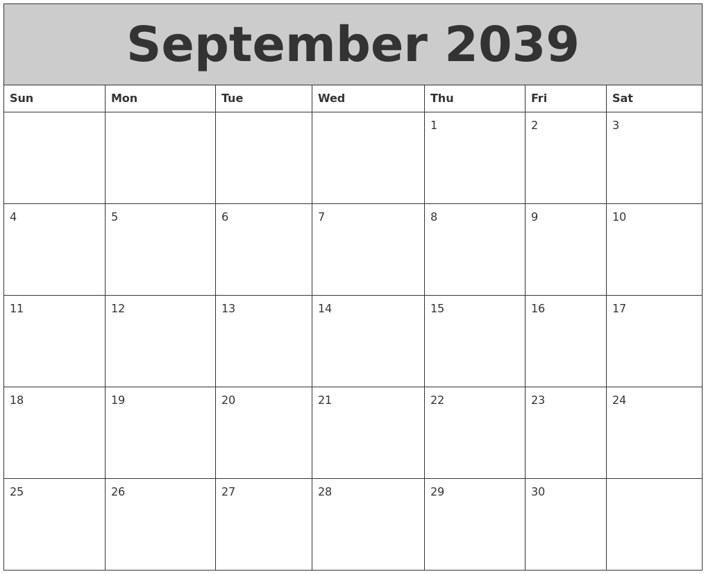 September 2039 My Calendar