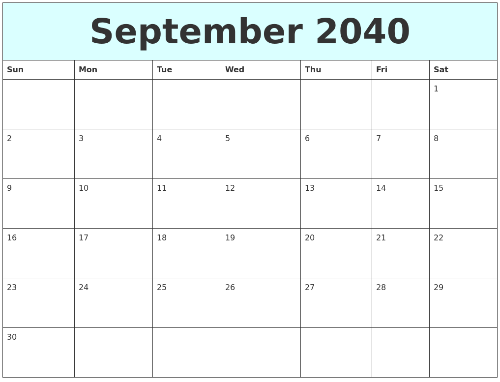 September 2040 Free Calendar