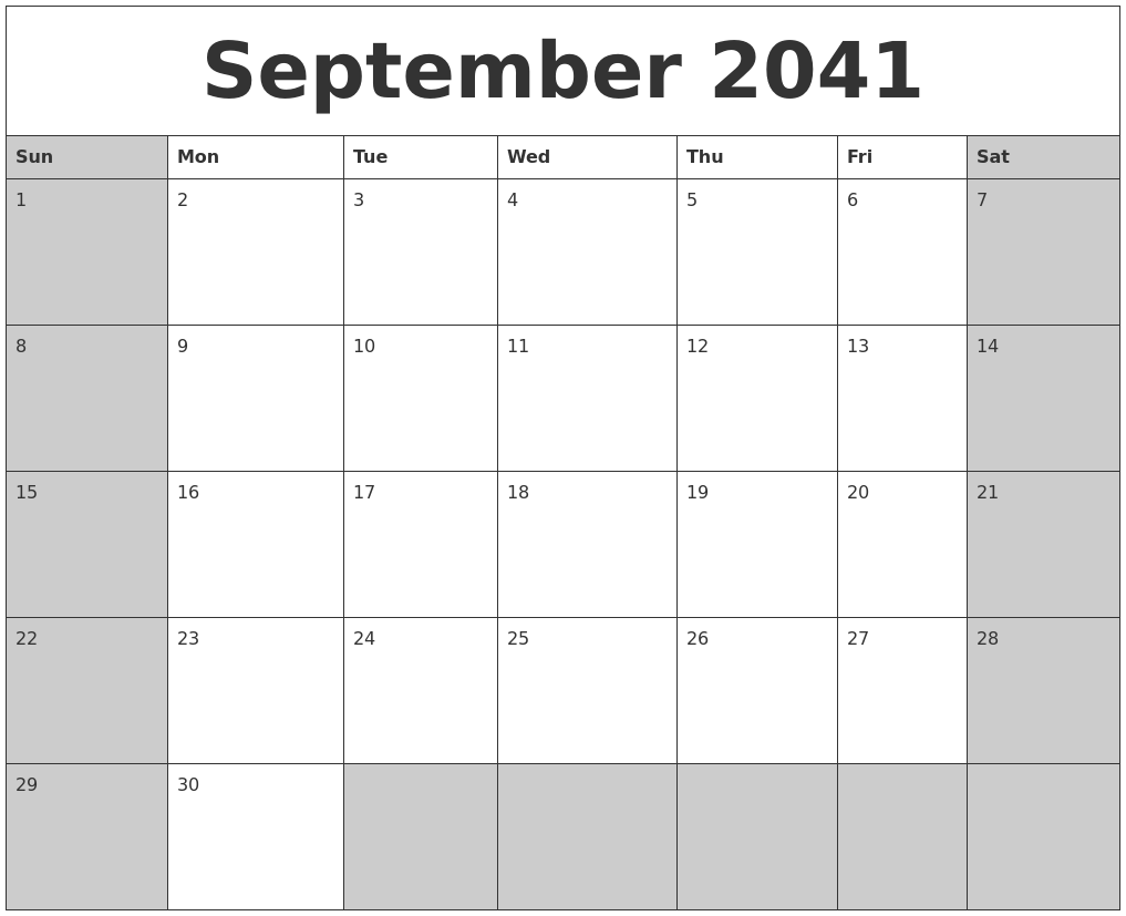 September 2041 Calanders