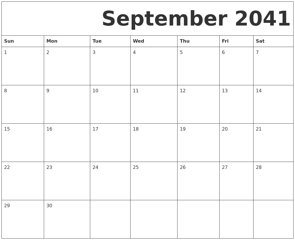 September 2041 Free Printable Calendar