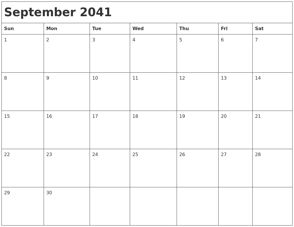September 2041 Month Calendar