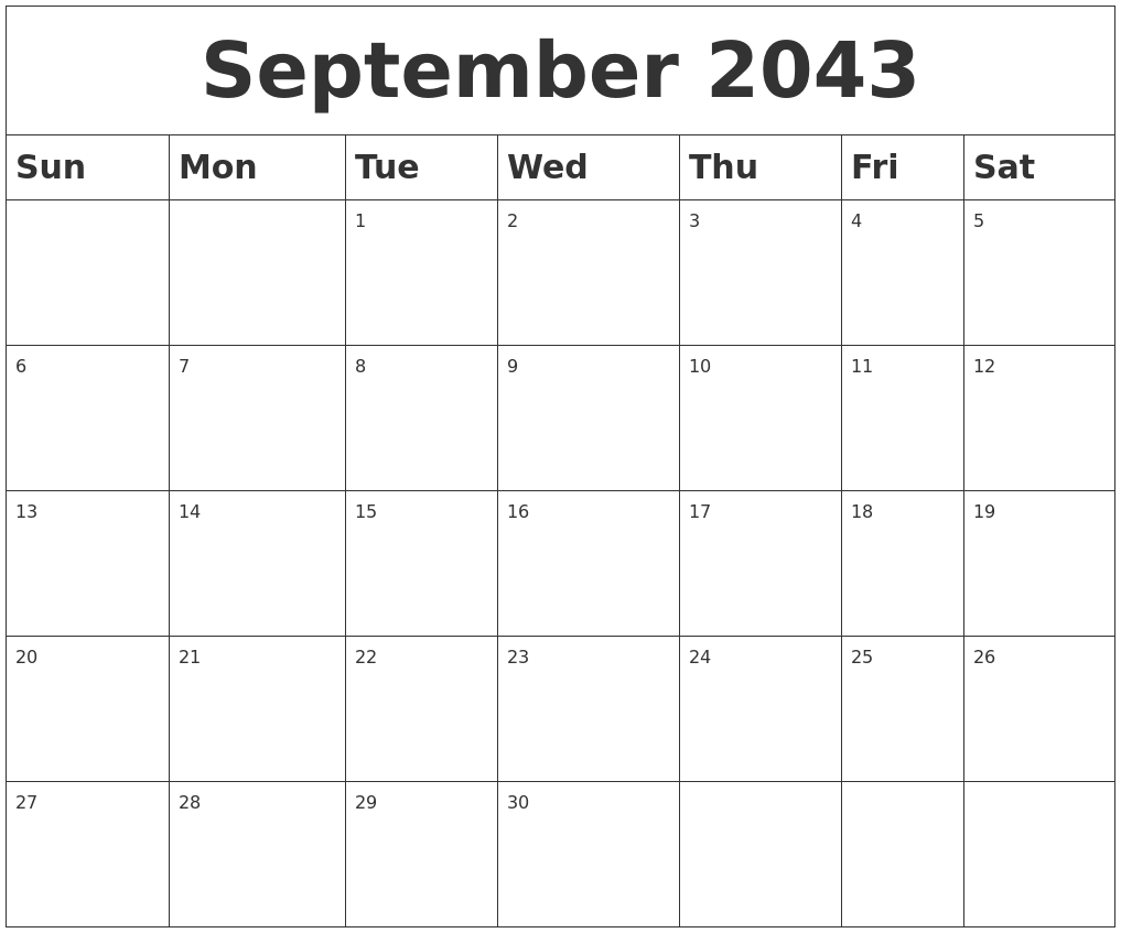September 2043 Blank Calendar