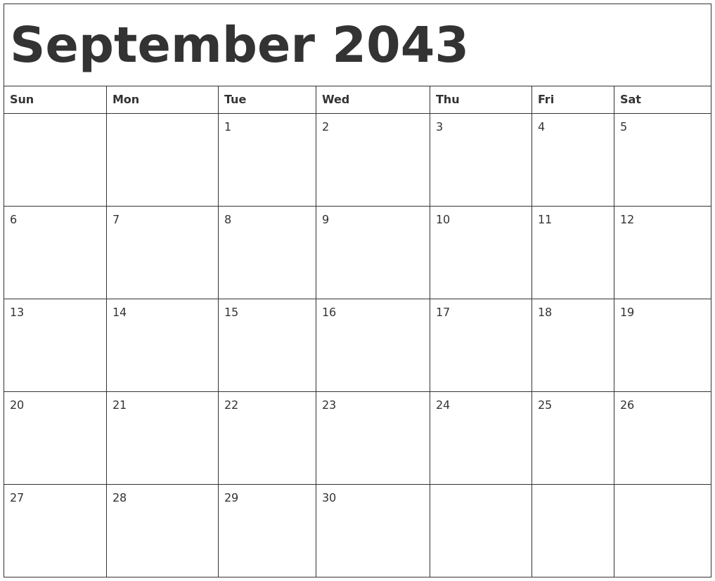 September 2043 Calendar Template