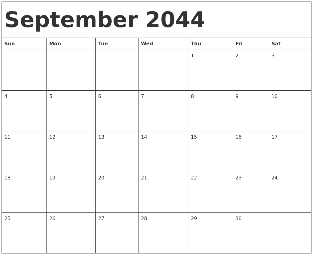 September 2044 Calendar Template