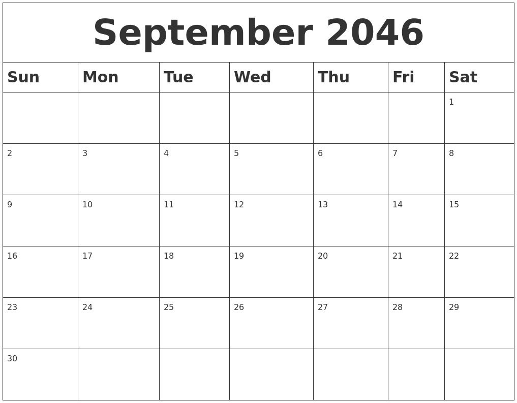 September 2046 Blank Calendar