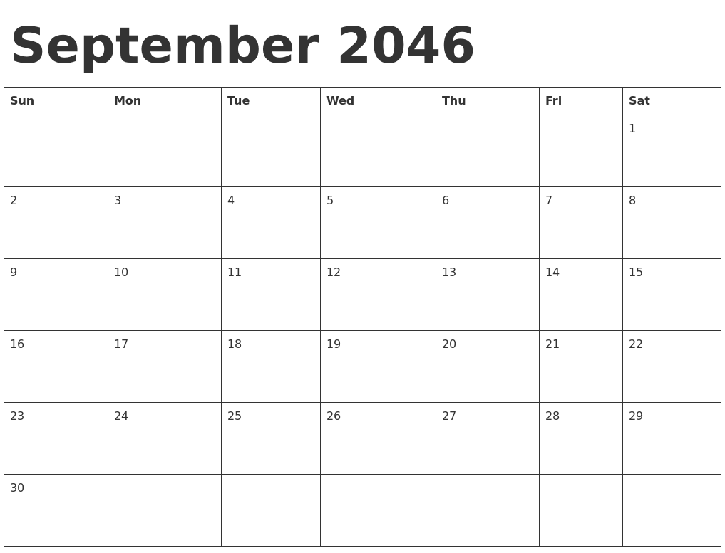 September 2046 Calendar Template