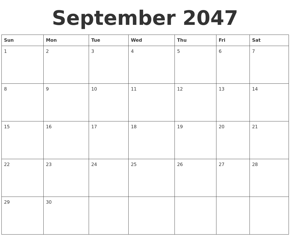 September 2047 Blank Calendar Template