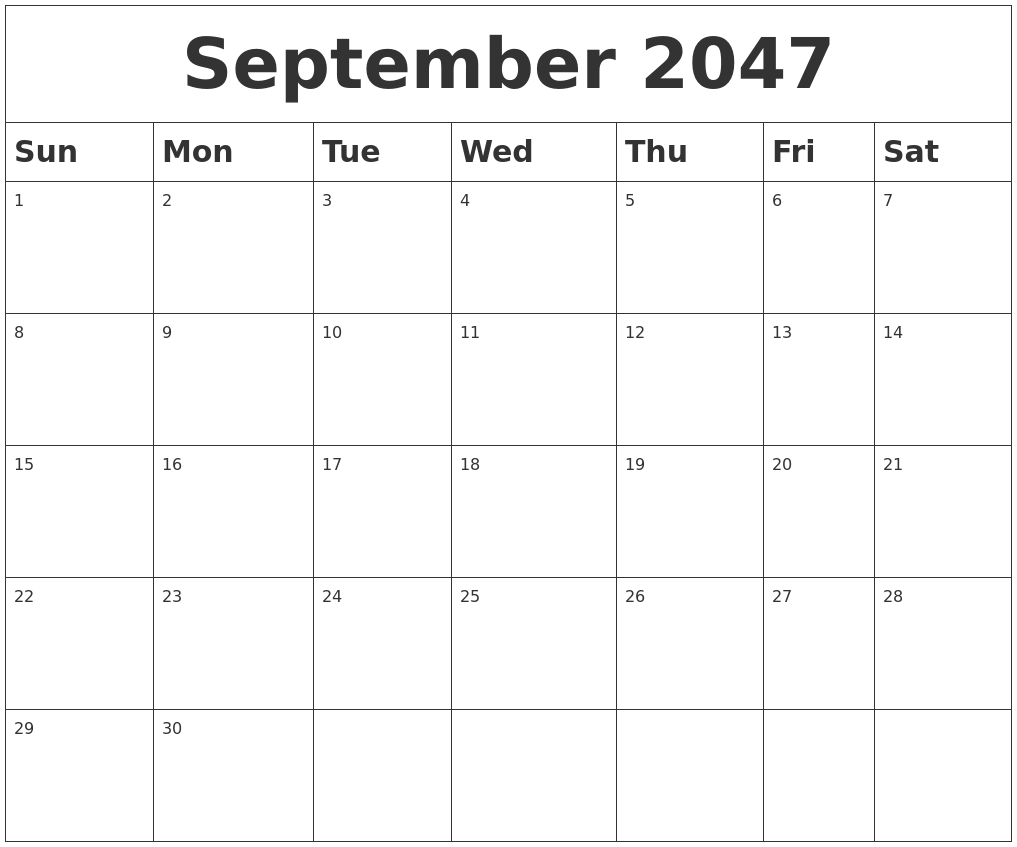 September 2047 Blank Calendar
